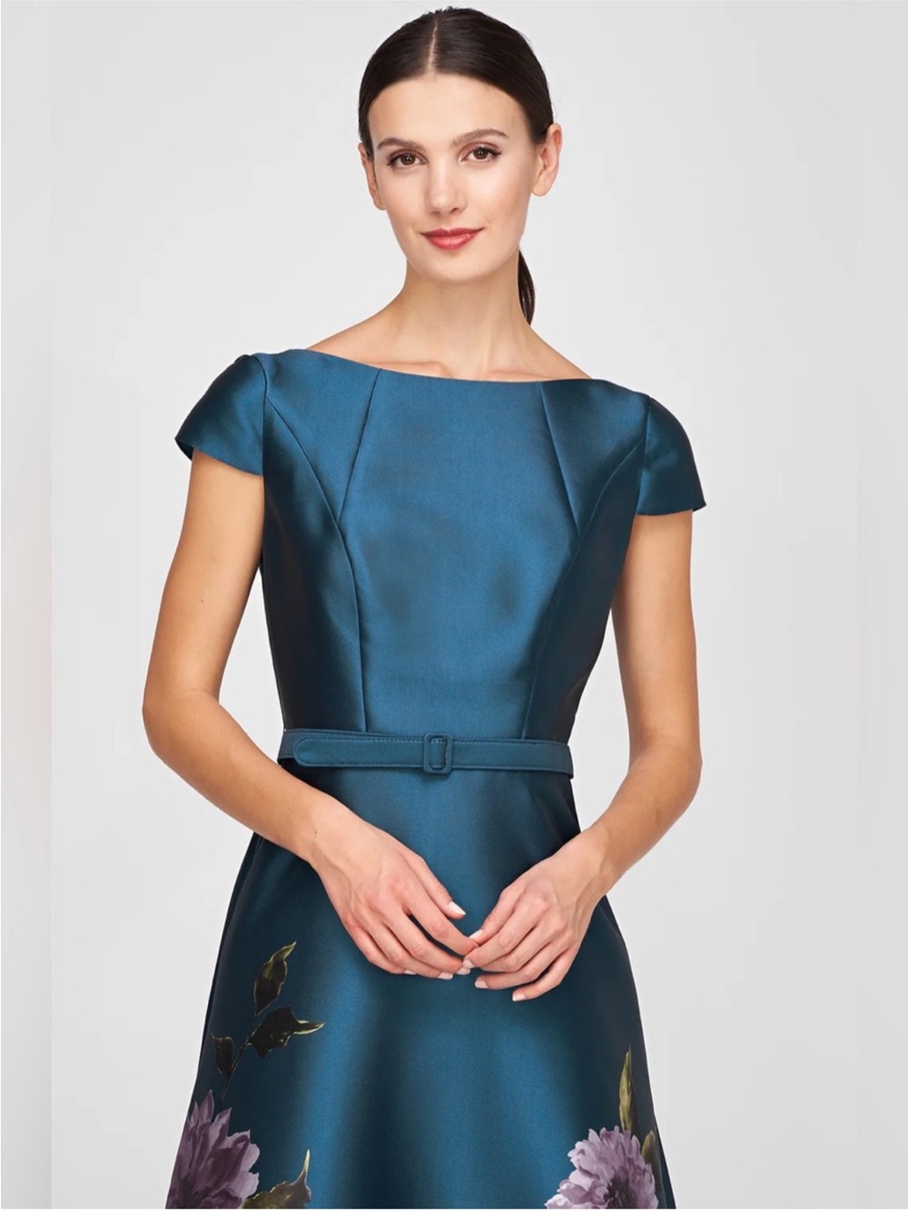 New Kay Unger Ina Belted Cocktail Dress Teal blue color - Picture 2 of 6